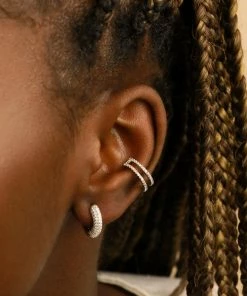 Astrid & Miyu Glimmer Pave Huggies In Silver