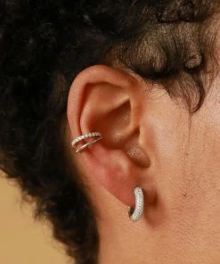 Astrid & Miyu Glimmer Pave Huggies In Silver