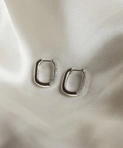 Astrid & Miyu Earrings Rectangular Glimmer Hoops In Silver 8 Astrid & Miyu Earrings Rectangular Glimmer Hoops In Silver