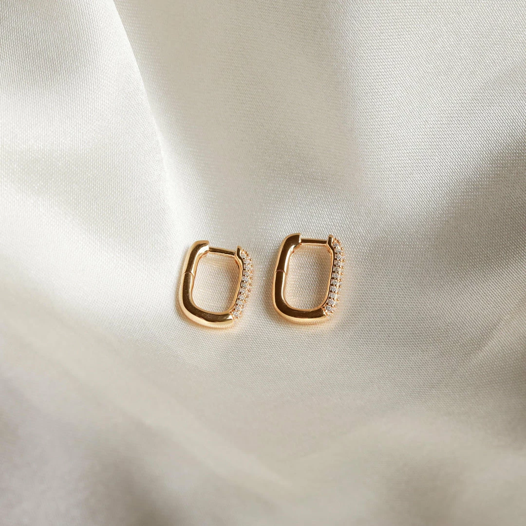 Astrid & Miyu Rectangular Glimmer Huggies In Gold 5 Astrid & Miyu Rectangular Glimmer Huggies In Gold