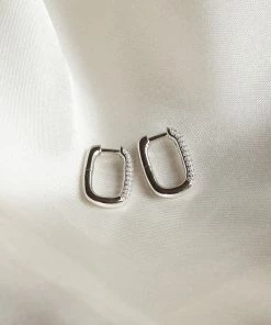 Astrid & Miyu Rectangular Glimmer Huggies In Silver Earrings