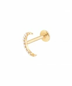 Astrid & Miyu Earrings Solid Gold Diamond Moon Piercing Stud