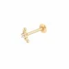 Astrid & Miyu Beaded Curved Piercing Stud In Solid Gold