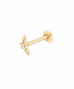 Astrid & Miyu Beaded Curved Piercing Stud In Solid Gold