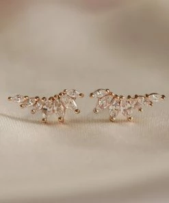 Astrid & Miyu Best Sellers Glimmer Navette Stud Earrings In Gold