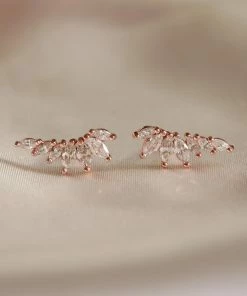 Astrid & Miyu Glimmer Navette Stud Earrings In Rose Gold
