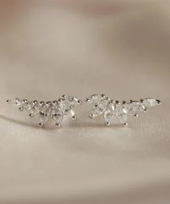 Astrid & Miyu Glimmer Navette Stud Earrings In Silver