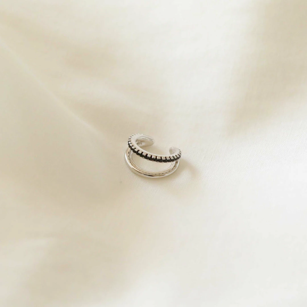 Astrid & Miyu Illusion Black Crystal Ear Cuff In Silver Sale 5 Astrid & Miyu Illusion Black Crystal Ear Cuff In Silver Sale