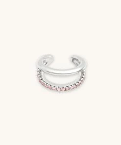 Astrid & Miyu Illusion Pink Ear Cuff In Silver
