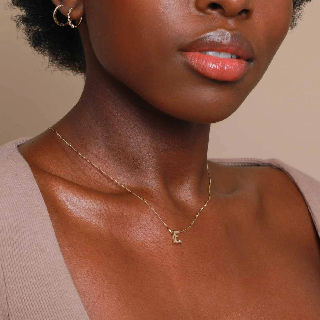 Astrid & Miyu E Initial Pendant Necklace In Gold With E Pendant Necklaces 4 Astrid & Miyu E Initial Pendant Necklace In Gold With E Pendant Necklaces