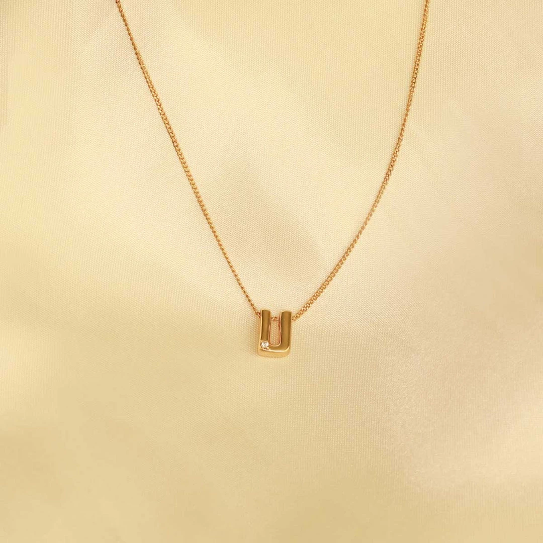 Astrid & Miyu U Initial Pendant Necklace In Gold With U 5 Astrid & Miyu U Initial Pendant Necklace In Gold With U