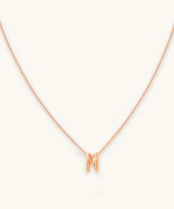 Astrid & Miyu M Initial Pendant Necklace In Rose Gold With M Pendant Necklaces