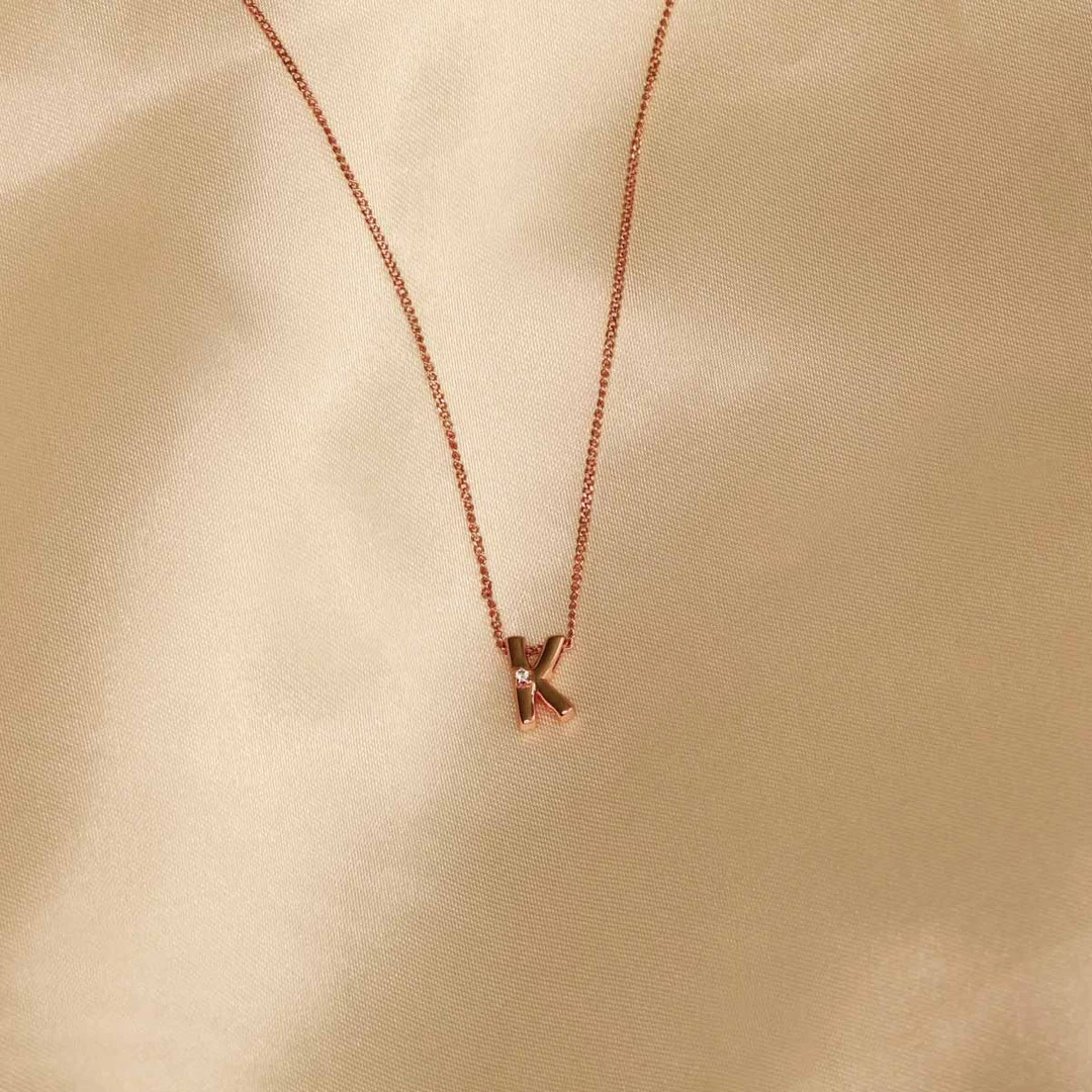 Astrid & Miyu K Initial Pendant Necklace In Rose Gold With K 4 Astrid & Miyu K Initial Pendant Necklace In Rose Gold With K