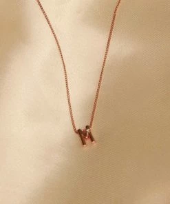 Astrid & Miyu M Initial Pendant Necklace In Rose Gold With M Pendant Necklaces