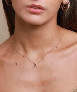 Astrid & Miyu M Initial Pendant Necklace In Rose Gold With M Pendant Necklaces