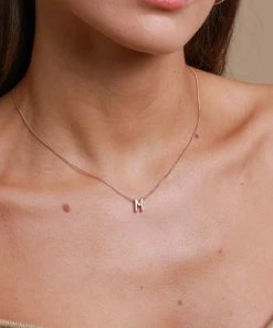 Astrid & Miyu M Initial Pendant Necklace In Rose Gold With M Pendant Necklaces
