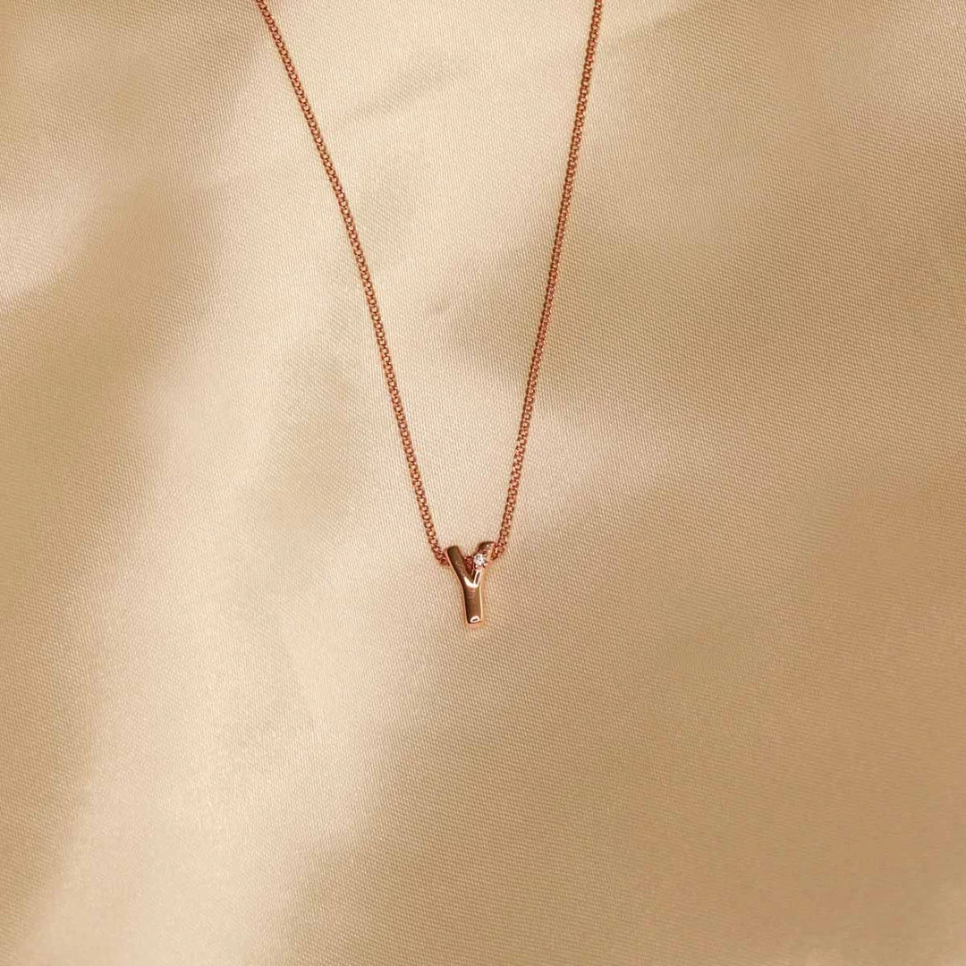 Astrid & Miyu Y Initial Pendant Necklace In Rose Gold With Y 4 Astrid & Miyu Y Initial Pendant Necklace In Rose Gold With Y