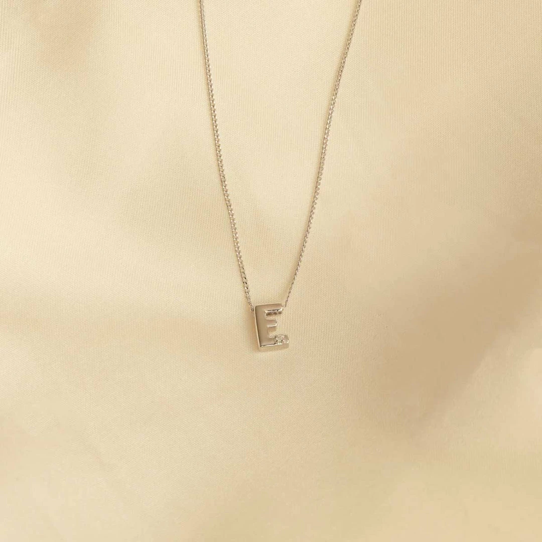Astrid & Miyu E Initial Pendant Necklace In Silver With E 5 Astrid & Miyu E Initial Pendant Necklace In Silver With E