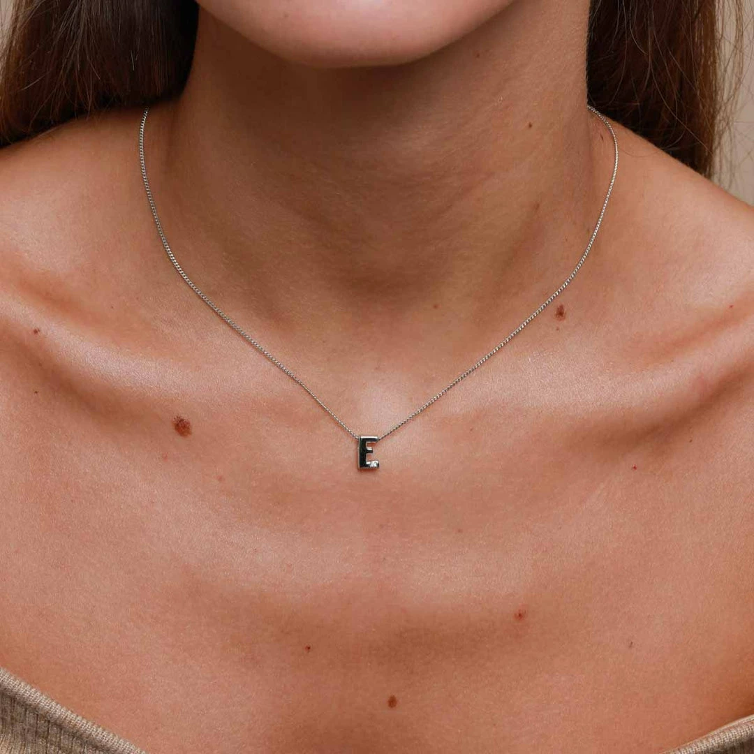 Astrid & Miyu E Initial Pendant Necklace In Silver With E 4 Astrid & Miyu E Initial Pendant Necklace In Silver With E