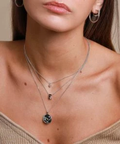 Astrid & Miyu E Initial Pendant Necklace In Silver With E 9 Astrid & Miyu E Initial Pendant Necklace In Silver With E