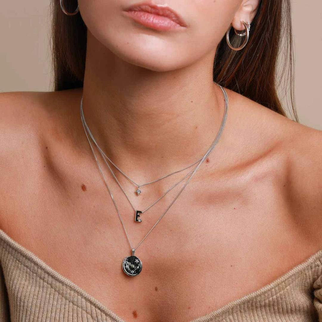 Astrid & Miyu E Initial Pendant Necklace In Silver With E 6 Astrid & Miyu E Initial Pendant Necklace In Silver With E