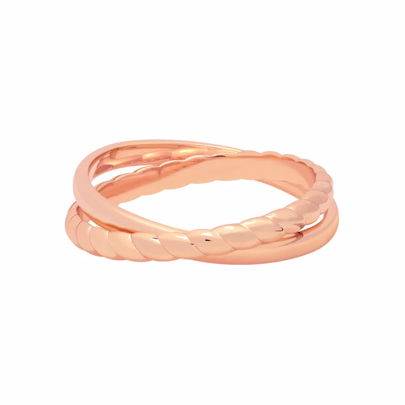 Astrid & Miyu Interlocked Rope & Plain Band Ring In Rose Gold 3 Astrid & Miyu Interlocked Rope & Plain Band Ring In Rose Gold
