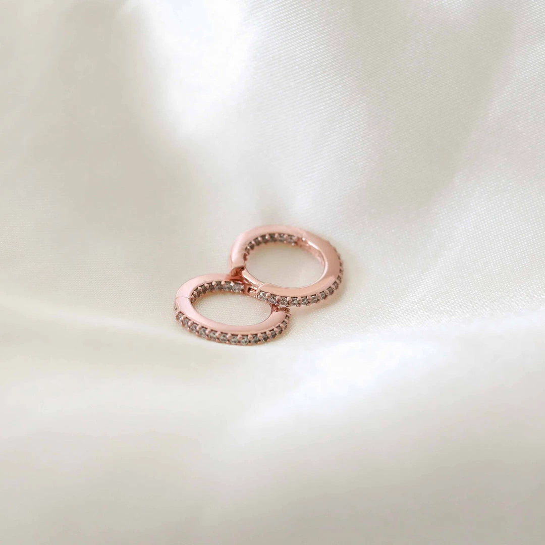 Astrid & Miyu Iridescent Crystal Hoops In Rose Gold 5 Astrid & Miyu Iridescent Crystal Hoops In Rose Gold