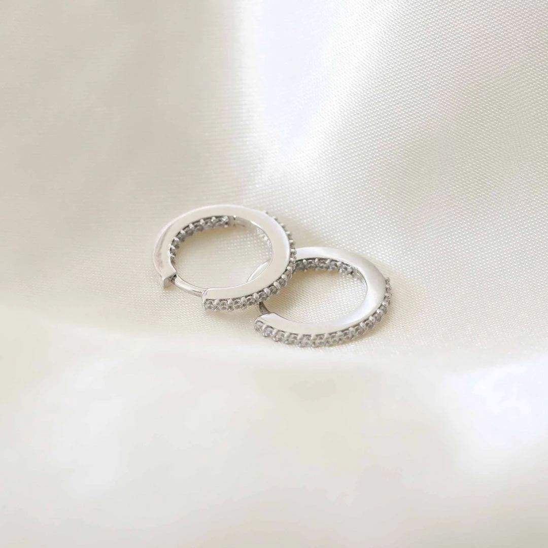 Astrid & Miyu Earrings Iridescent Crystal Hoops In Silver 5 Astrid & Miyu Earrings Iridescent Crystal Hoops In Silver