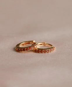 Astrid & Miyu Birthstone Earrings January Birthstone Huggies In Gold With Garnet CZ