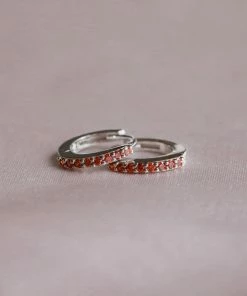 Astrid & Miyu January Birthstone Huggies In Silver With Garnet CZ 8 Astrid & Miyu January Birthstone Huggies In Silver With Garnet CZ