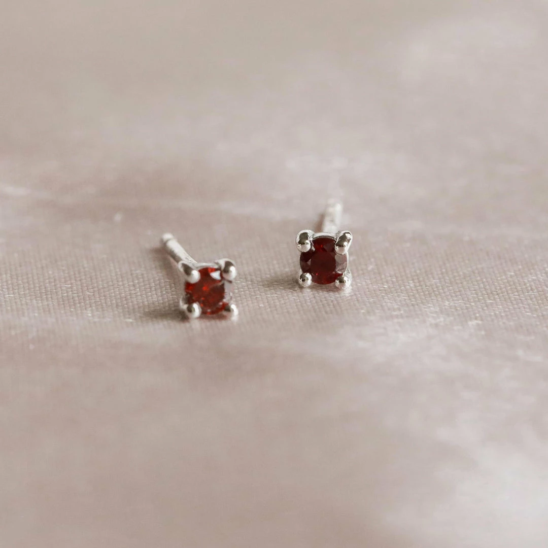 Astrid & Miyu Birthstone Earrings January Birthstone Stud Earrings In Silver With Garnet CZ 5 Astrid & Miyu Birthstone Earrings January Birthstone Stud Earrings In Silver With Garnet CZ