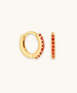 Astrid & Miyu Birthstone Earrings January Birthstone Huggies In Gold With Garnet CZ