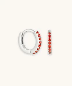 Astrid & Miyu January Birthstone Huggies In Silver With Garnet CZ