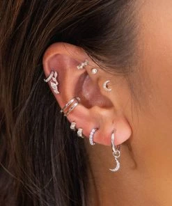 Astrid & Miyu Jewelled Crystal Hoop 6.5mm In Silver Earrings