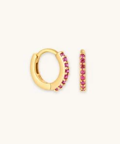 Astrid & Miyu Birthstone Earrings July Birthstone Huggies In Gold With Ruby CZ