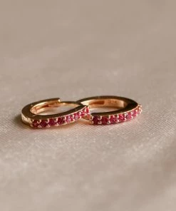 Astrid & Miyu Birthstone Earrings July Birthstone Huggies In Gold With Ruby CZ 8 Astrid & Miyu Birthstone Earrings July Birthstone Huggies In Gold With Ruby CZ