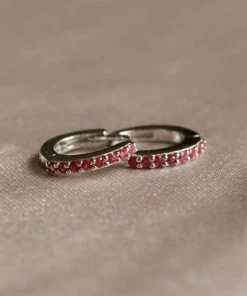 Astrid & Miyu Birthstone Earrings July Birthstone Huggies In Silver With Ruby CZ 8 Astrid & Miyu Birthstone Earrings July Birthstone Huggies In Silver With Ruby CZ