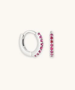 Astrid & Miyu Birthstone Earrings July Birthstone Huggies In Silver With Ruby CZ