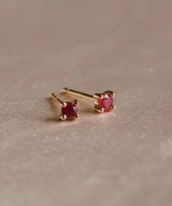 Astrid & Miyu Birthstone Earrings July Birthstone Stud Earrings In Gold With Ruby CZ