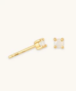 Astrid & Miyu June Birthstone Stud Earrings In Gold With Moonstone CZ