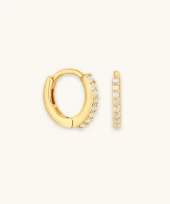 Astrid & Miyu Earrings June Birthstone Huggies In Gold With Moonstone CZ