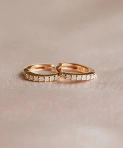 Astrid & Miyu Earrings June Birthstone Huggies In Gold With Moonstone CZ 8 Astrid & Miyu Earrings June Birthstone Huggies In Gold With Moonstone CZ