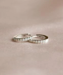 Astrid & Miyu June Birthstone Huggies In Silver With Moonstone CZ Birthstone Earrings