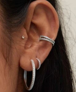 Astrid & Miyu June Birthstone Huggies In Silver With Moonstone CZ Birthstone Earrings