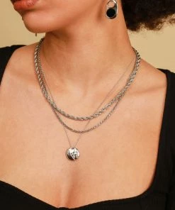 Astrid & Miyu Molten Coin Pendant Necklace In Silver Necklaces