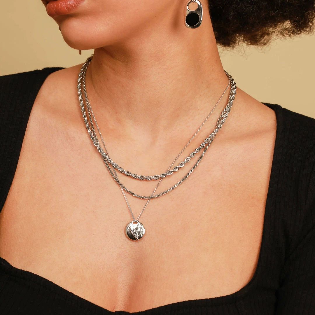 Astrid & Miyu Molten Coin Pendant Necklace In Silver Necklaces 4 Astrid & Miyu Molten Coin Pendant Necklace In Silver Necklaces