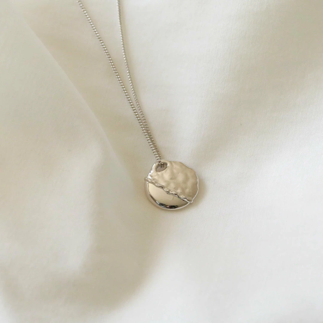 Astrid & Miyu Molten Coin Pendant Necklace In Silver Necklaces 5 Astrid & Miyu Molten Coin Pendant Necklace In Silver Necklaces