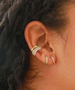 Astrid & Miyu New In Wave Mint Enamel Ear Cuff In Gold