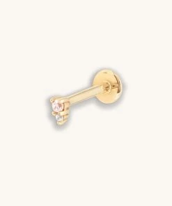 Astrid & Miyu New In Pink Tourmaline & White Topaz Stacking Piercing Stud In Solid Gold