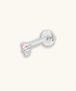 Astrid & Miyu Pink Tourmaline & White Topaz Stacking Piercing Stud In Solid White Gold